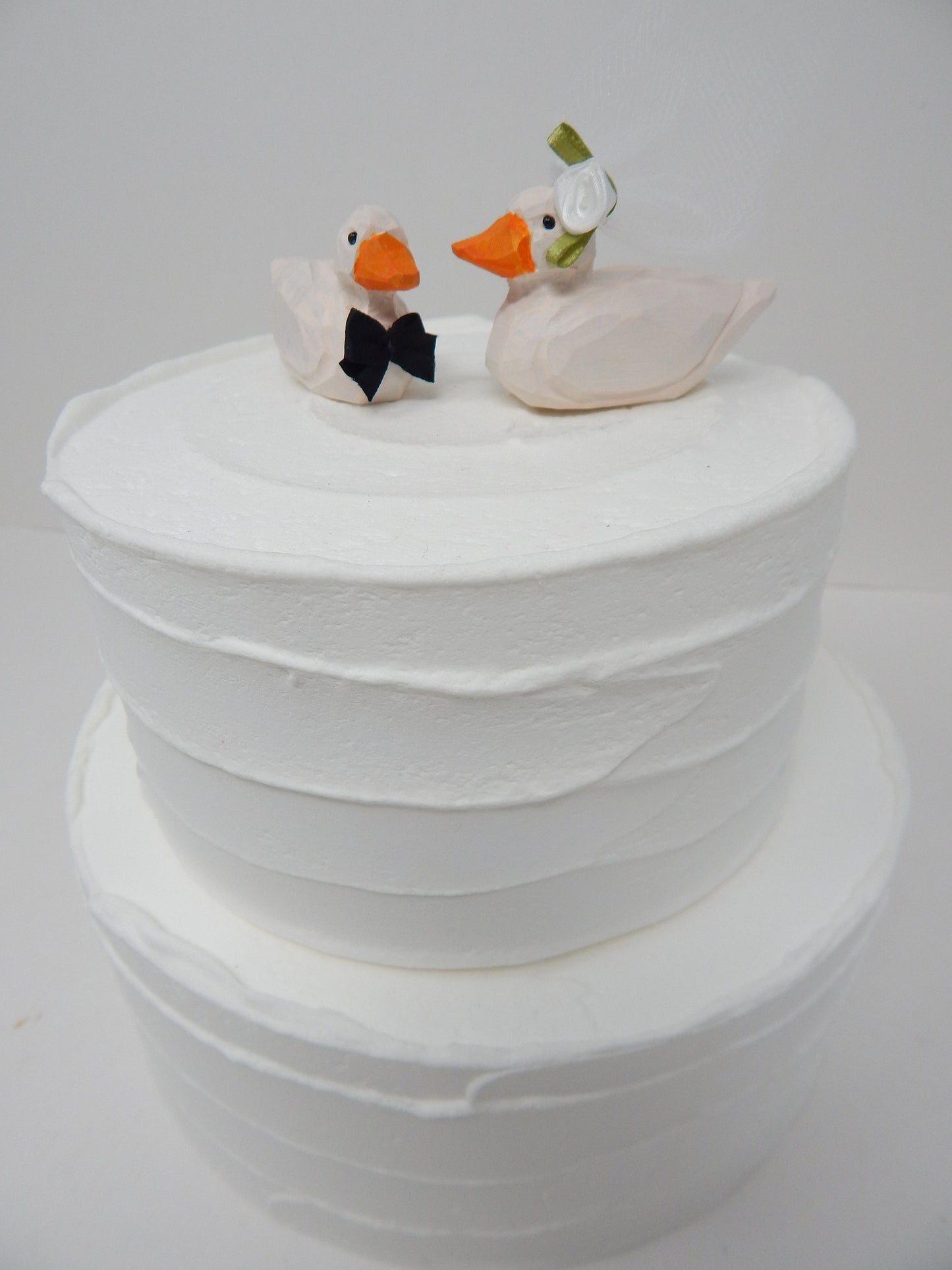 Pekin Duck Love Birds Cake Topper Bride & Groom Wedding Engagement Anniversary Carved Wood Statue