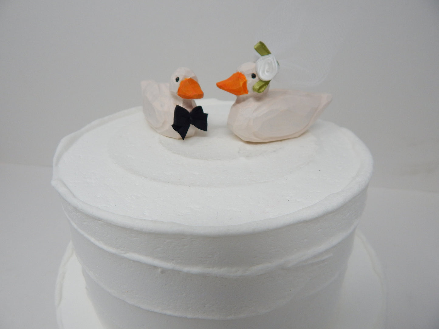 Pekin Duck Love Birds Cake Topper Bride & Groom Wedding Engagement Anniversary Carved Wood Statue