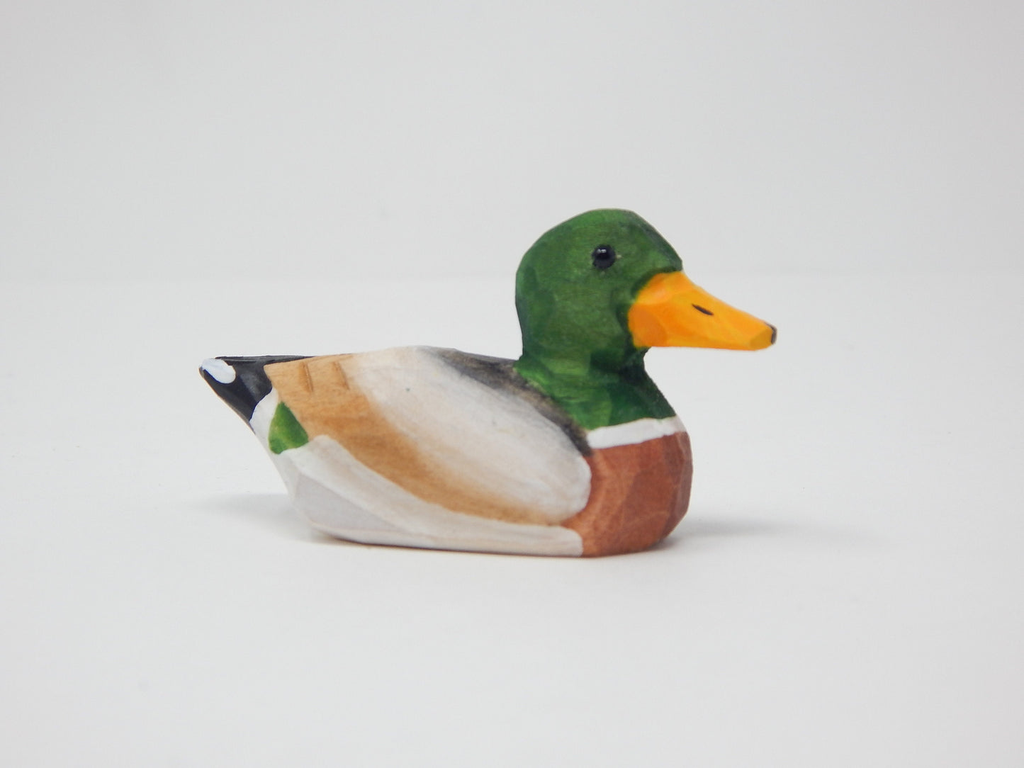 Mallard Wooden Duck Figurine - Drake Male Miniature Bird Statue Green Head Handmade Carving Home Decor Decoration Decoy Small Animals