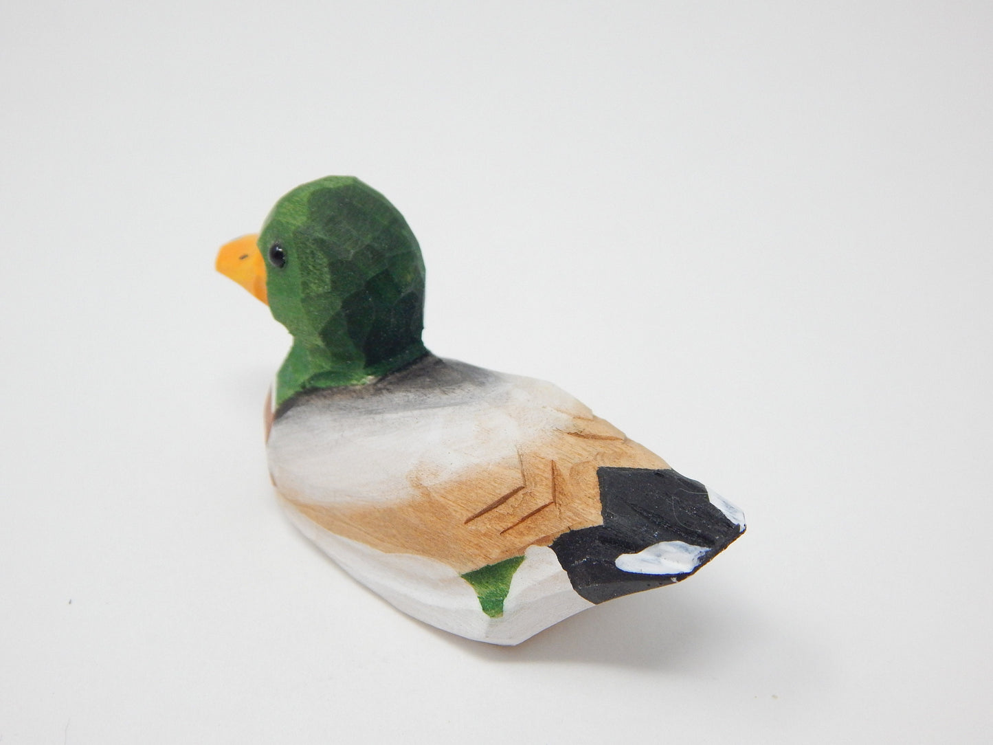 Mallard Wooden Duck Figurine - Drake Male Miniature Bird Statue Green Head Handmade Carving Home Decor Decoration Decoy Small Animals