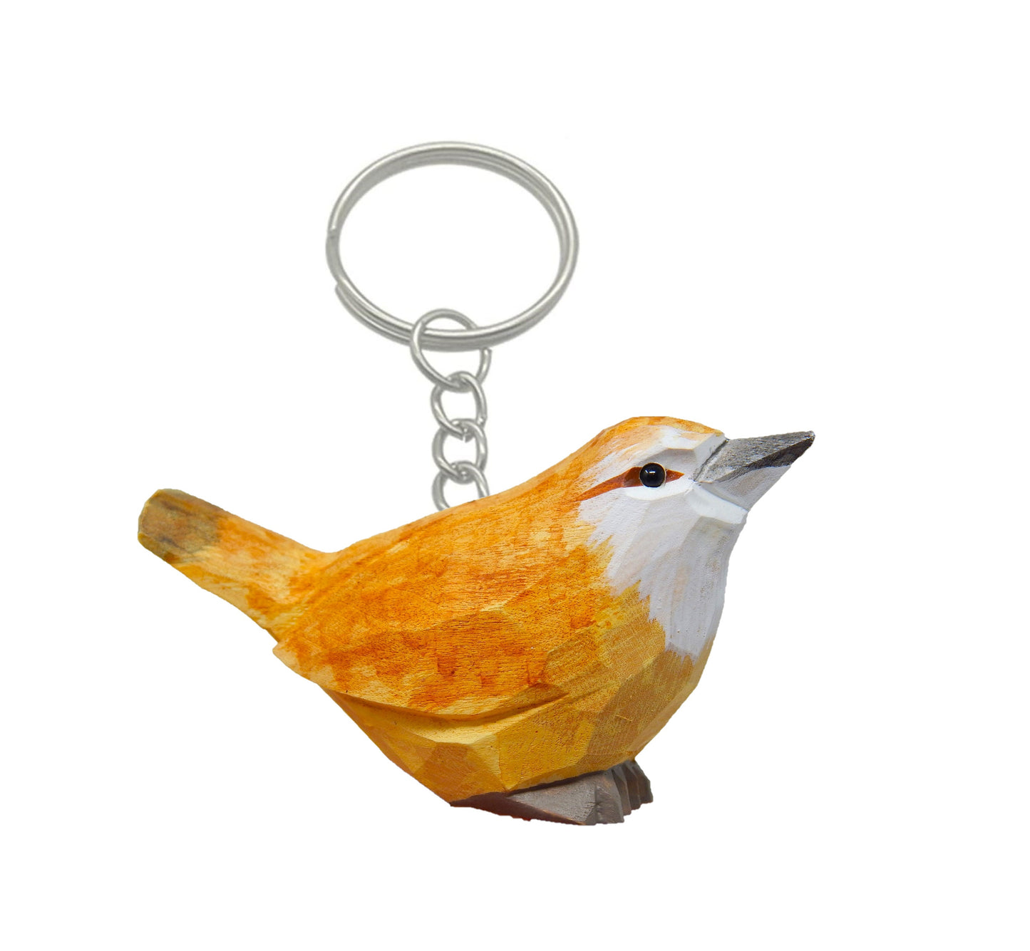 Carolina Wren Keychain Ring Hook Clip Common Bird Charm Miniature Wood Mini Figurine Small Animal