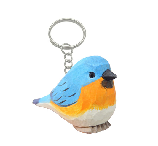 Eastern Bluebird Keychain Ring Hook Clip Bird Charm Miniature Wood Mini Figurine Small Animal