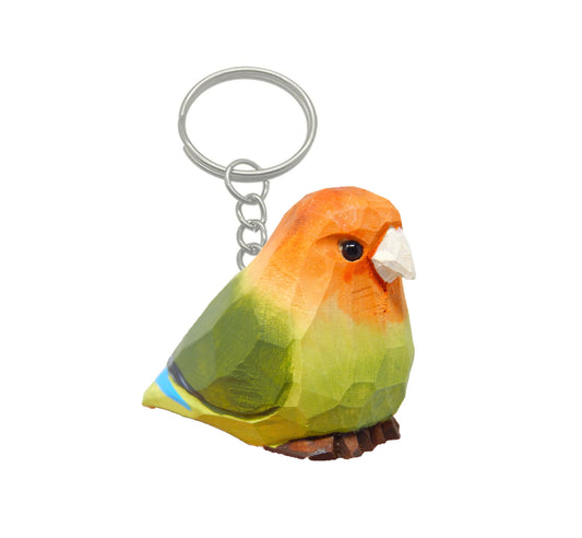 Lovebird Keychain Ring Hook Clip Parrot Bird Charm Miniature Wood Mini Figurine Small Animal