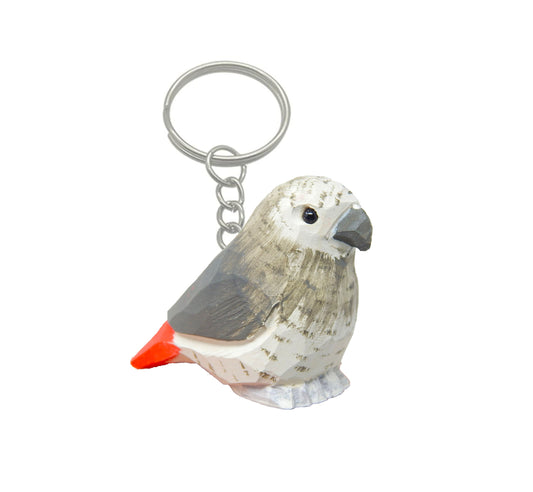 Grey African Parrot Keychain Ring Hook Clip Parrot Bird Charm Miniature Wood Mini Figurine Small Animal