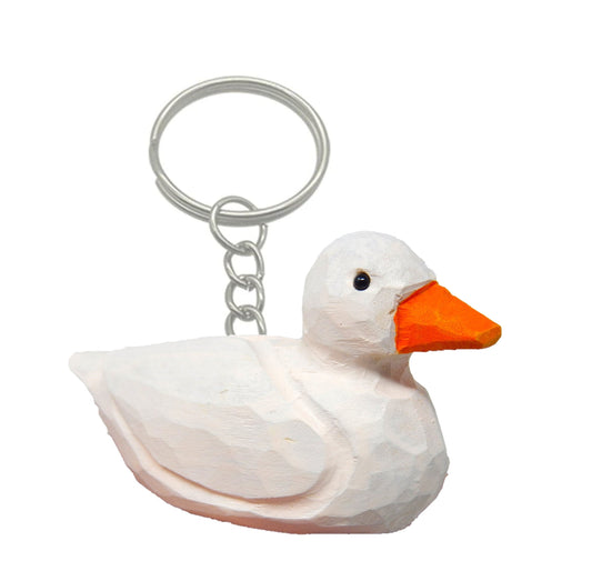 Pekin Duck Keychain Ring Hook Clip Bird Charm Miniature Wood Mini Figurine Small Animal