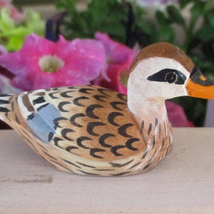 Female Mallard Wooden Duck Figurine - Brown Miniature Bird Statue Handmade Carving Home Decor Decoy Small Animals