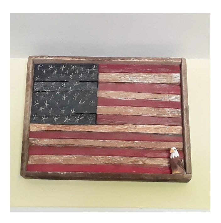 Hand Carved Wood Bald Eagle Figurine Fridge Magnet