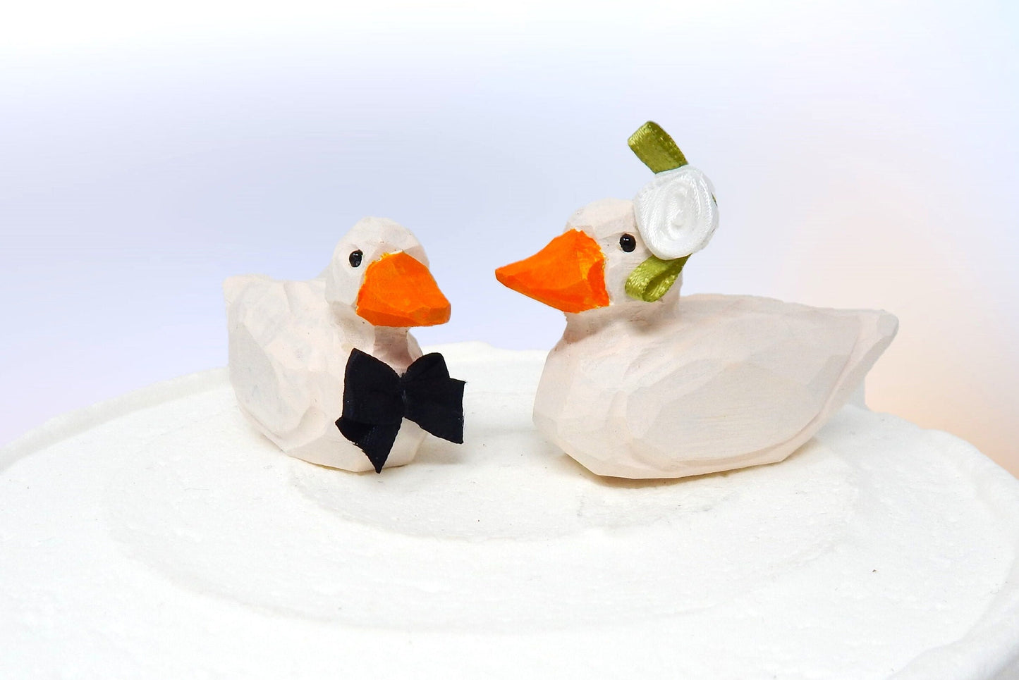 Pekin Duck Love Birds Cake Topper Bride & Groom Wedding Engagement Anniversary Carved Wood Statue