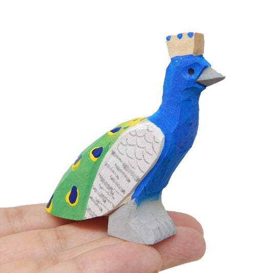 Peacock Bird Figurine Statue Home Decor Small Animal Garden Peafowl Lawn Wood Carving Miniature