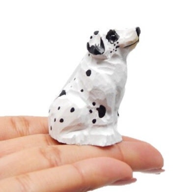 Dalmation Spotted Dog Puppy Figurine Statue Miniature Wood Carving Home Decor Small Animal Firehouse Pet