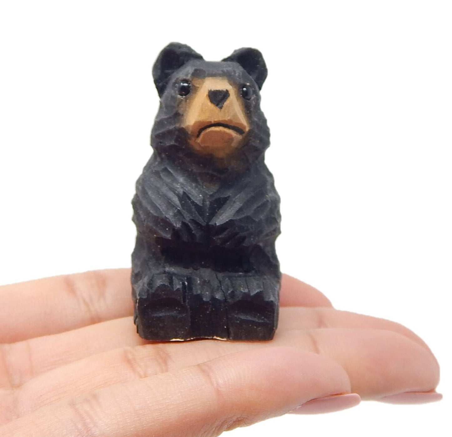 Black Bear Figurine Wood Carving Miniature Decor Statue Art Craft Small Animal