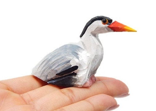 Stork Crane Heron Figurine Statue Baby Shower Decor Art Miniature Wood Carving Sculpture Small Animal