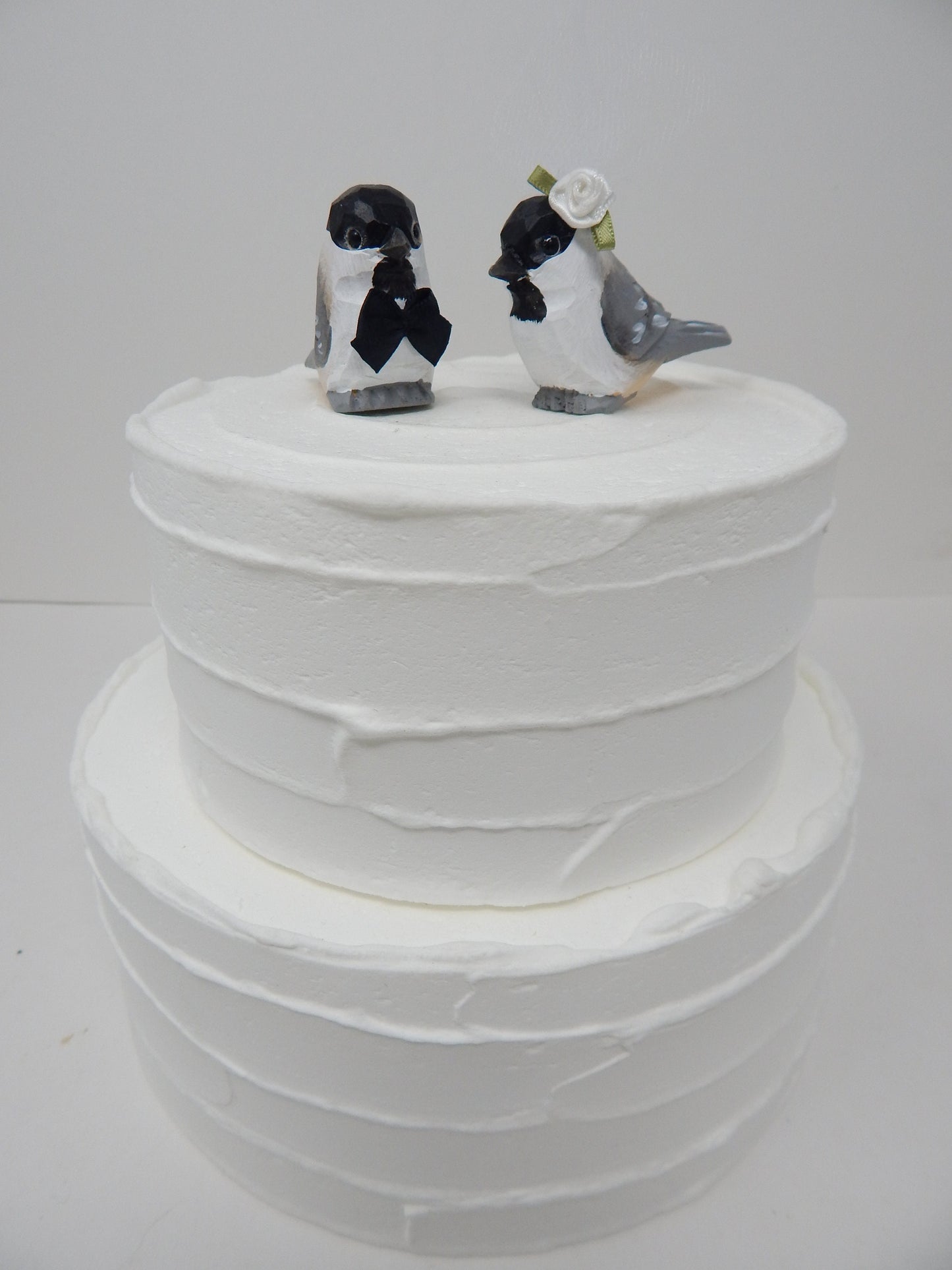 Chickadee Bird Cake Topper Bride & Groom Love Wedding Engagement Anniversary Carved Wood Statue