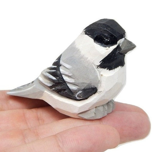 Chickadee - Wood Figurine Bird Black-Capped Chick Tit Miniature Chestnut Carolina Handmade Songbird Art Carved Small Animals Collectible