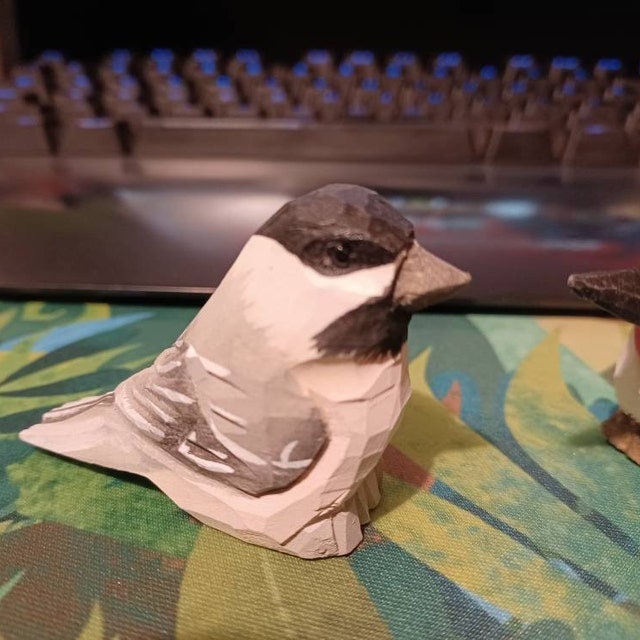 Chickadee Wine Stopper Wooden Figurine | Hand Carved Black-Capped Bird Figurine