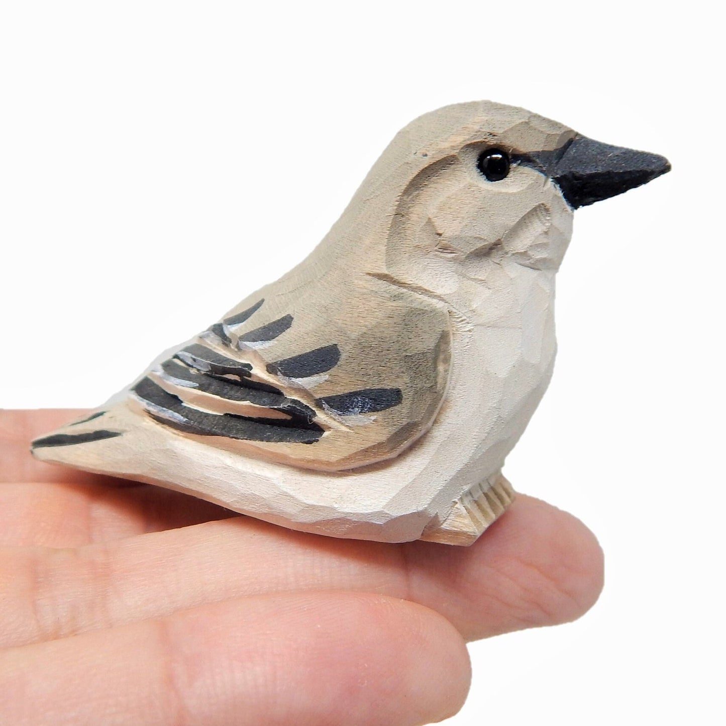 Mockingbird Bird Figurine Statue Gray Sculpture Art Miniature Wood Carving Decor Small Animal