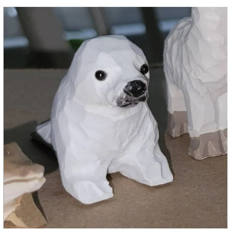 White Seal Figurine Statue Baby Pup Small Animal Sculpture Art Home Decoration Wood Carved