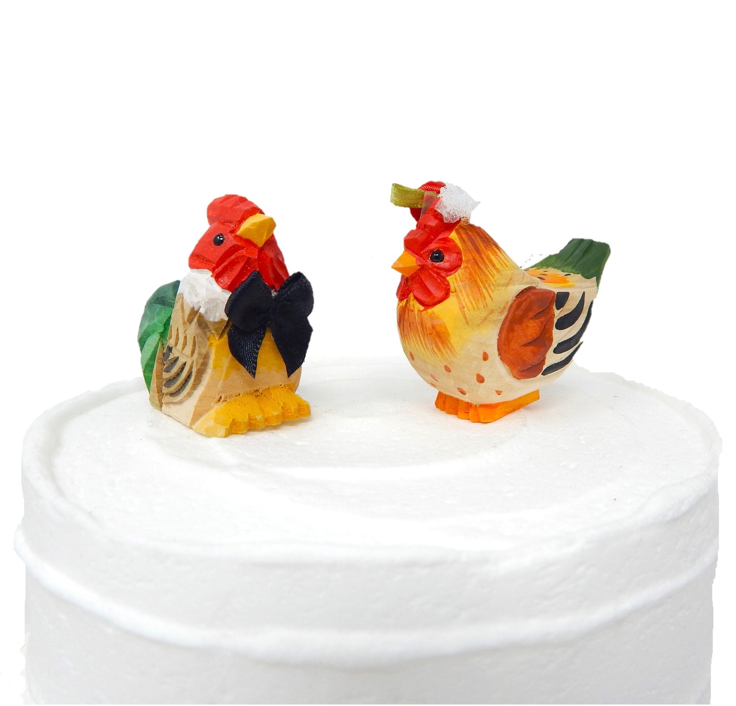 Chicken Rooster Hen Love Bird Farm Barn Cake Topper Bride & Groom Wedding Engagement Anniversary Carved Wood Statue