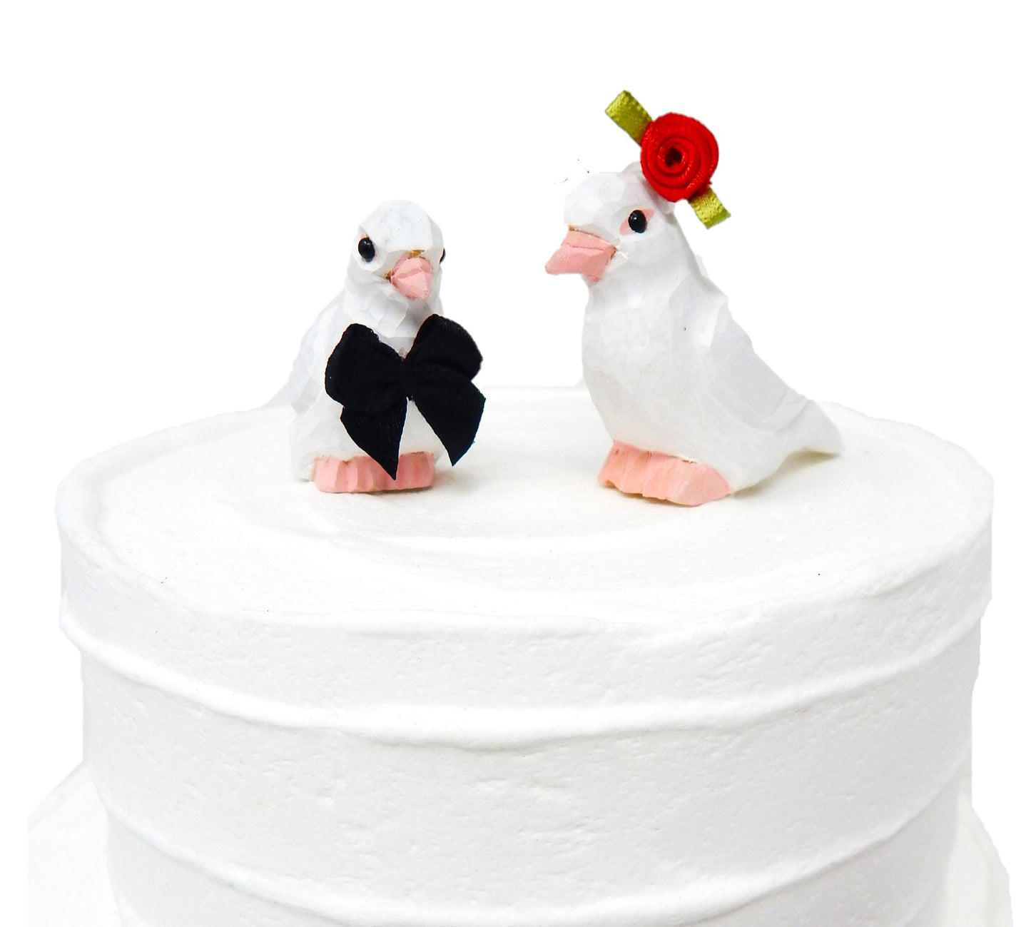 White Dove Love Bird Cake Topper Bride & Groom Wedding Engagement Anniversary Carved Wood Statue