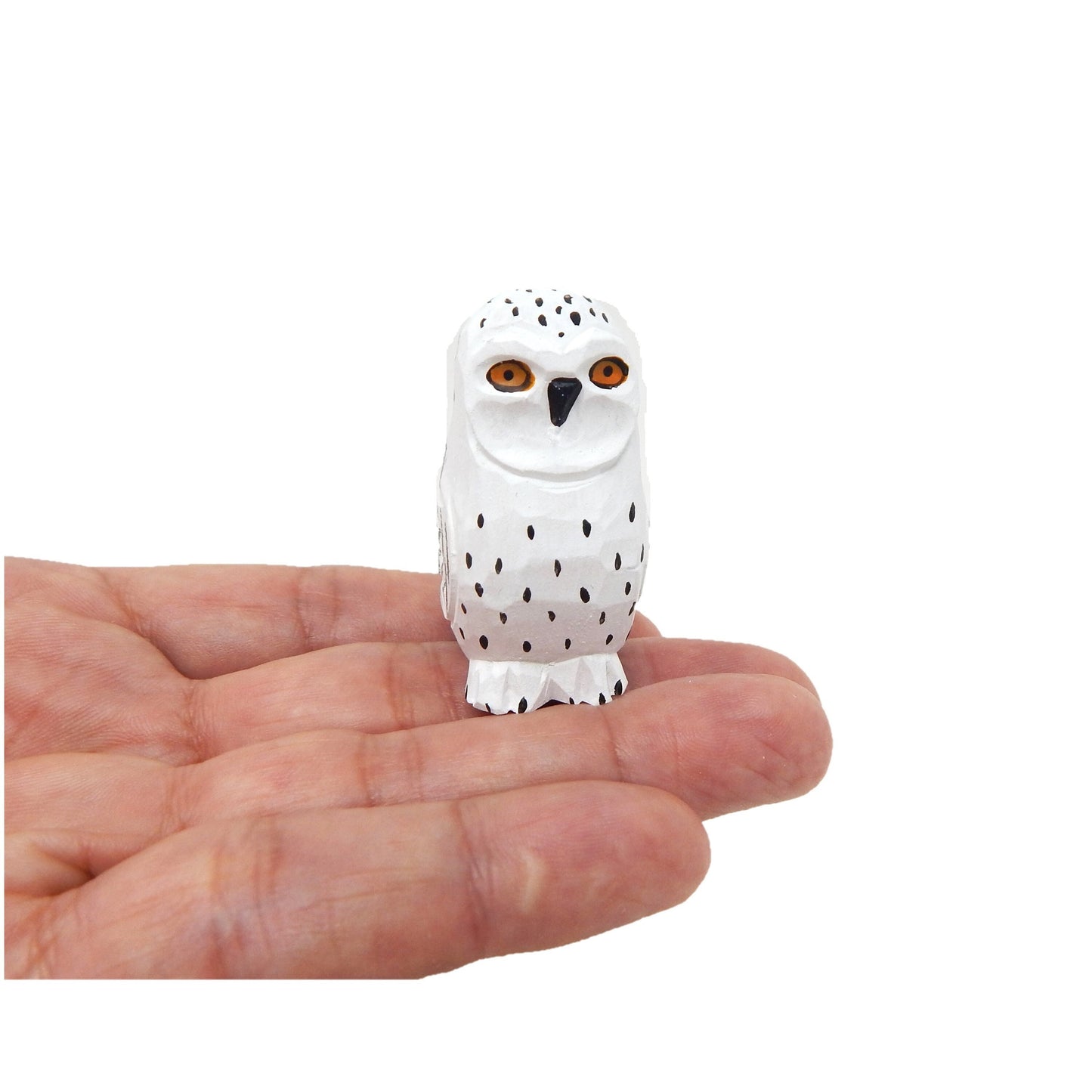 Snowy White Owl Wood Figurine Fake Decoy Miniature Great Spotted Bird Carved Small Animals Collectible Garden Statue