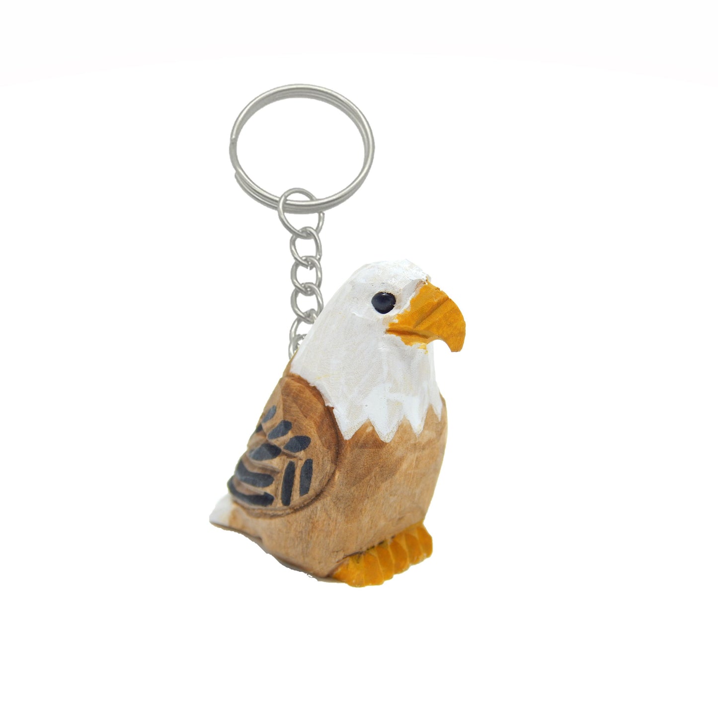 Bald Eagle Keychain Ring Hook Clip Charm Miniature Wood Mini Figurine Small Animal