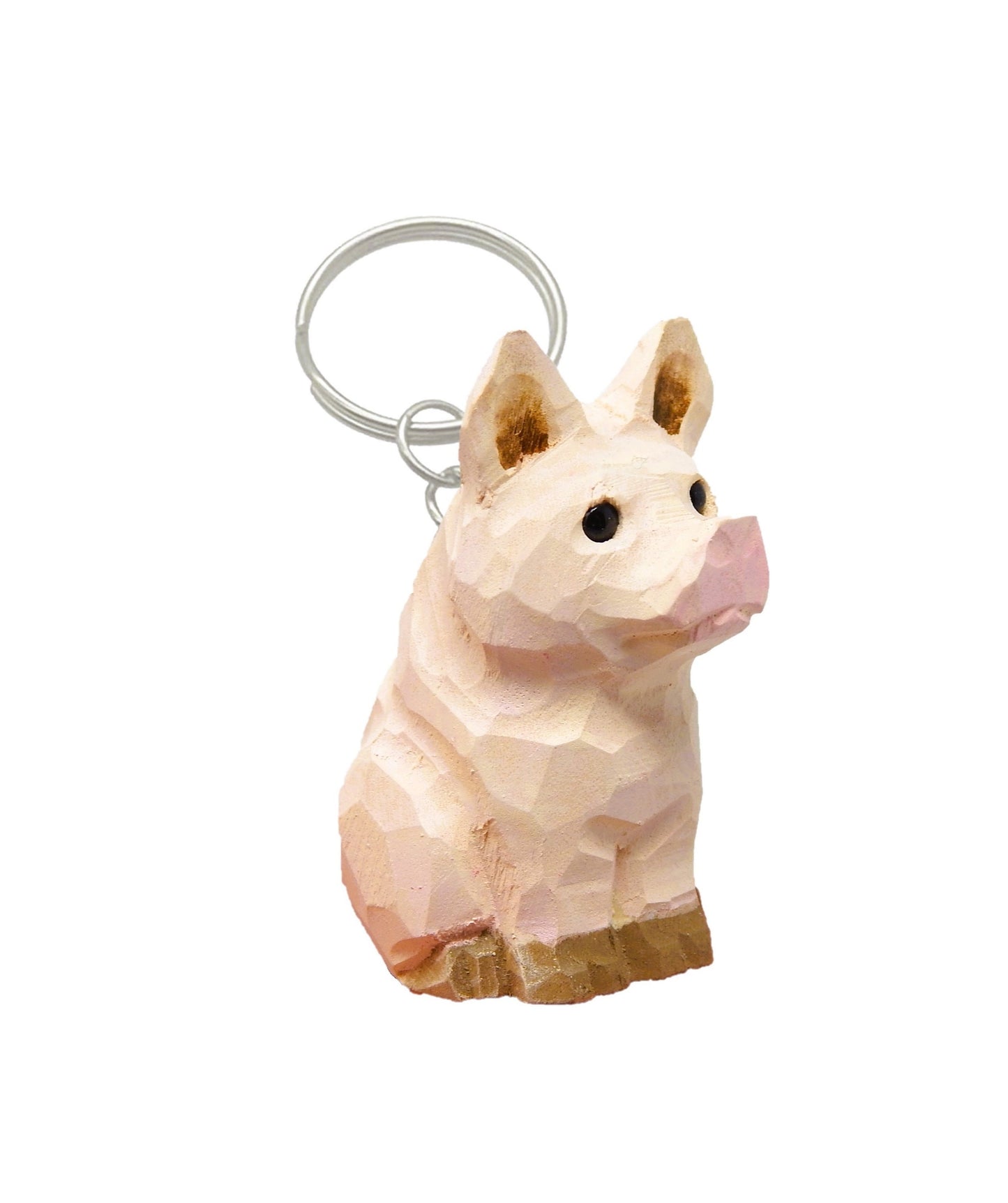 Pig Keychain Ring Hook Clip Small Farm Animal Charm Miniature Wood Figurine