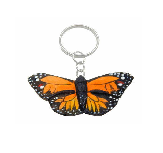 Butterfly Keychain Ring Hook Clip Small Charm Miniature Wood Figurine Statue