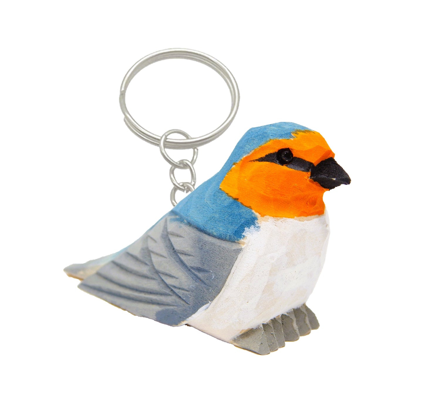 Swallow Keychain Ring Hook Clip Small Bird Charm Miniature Wood Figurine Statue