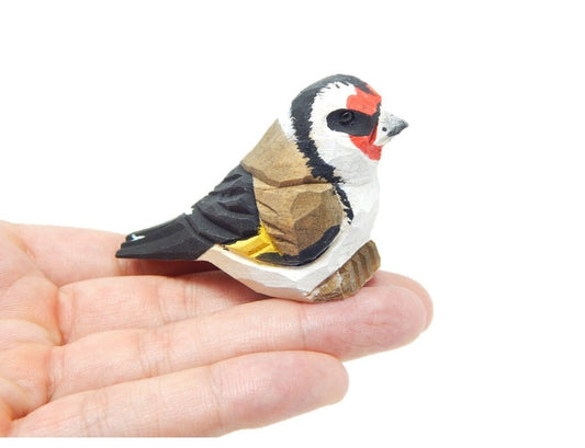 European Goldfinch - Finch Bird Figurine Miniature Wood Songbird Art Carved Statue Sculpture Small Animals Collectible