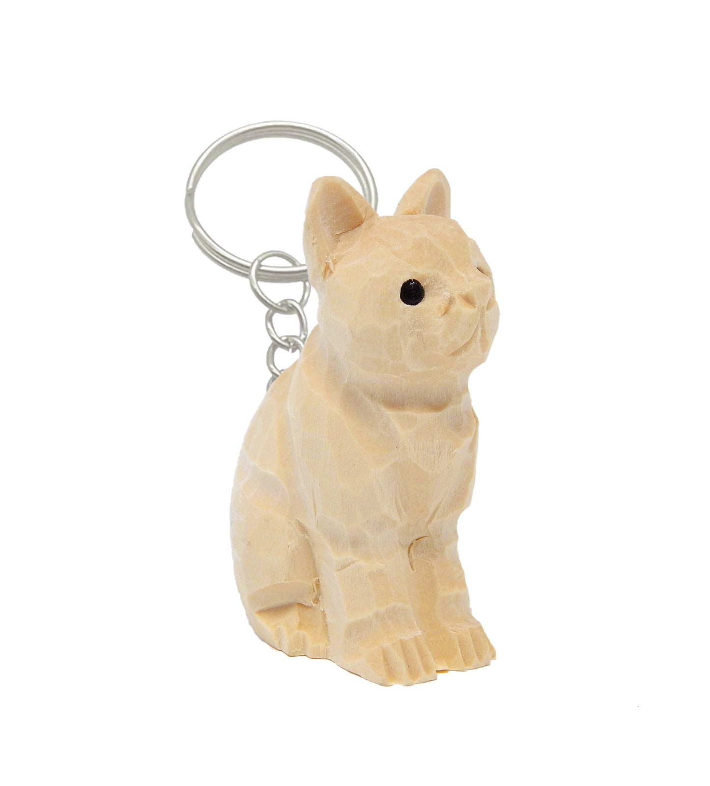 Cat Kitten DIY Keychain Ring Hook Clip Pet Charm Miniature Wood Figurine Small Animal