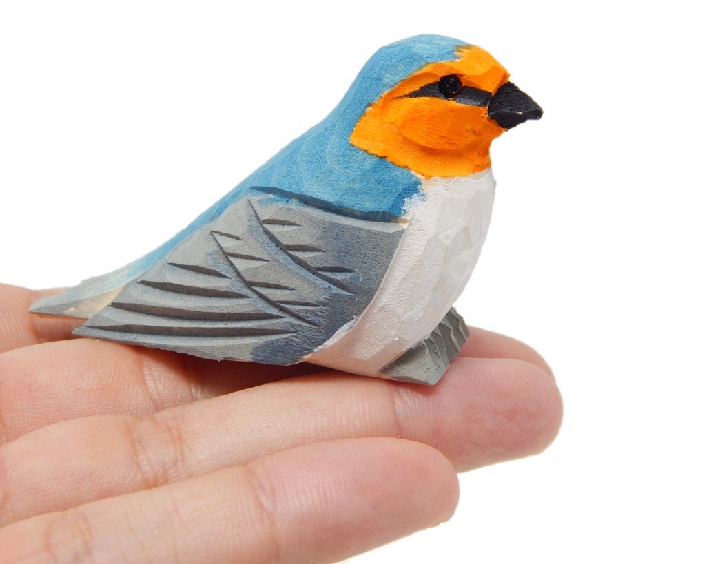 Barn Swallow Bird Figurine Home Decoration Art Statue Blue Miniature Wooden Carved Small Animal