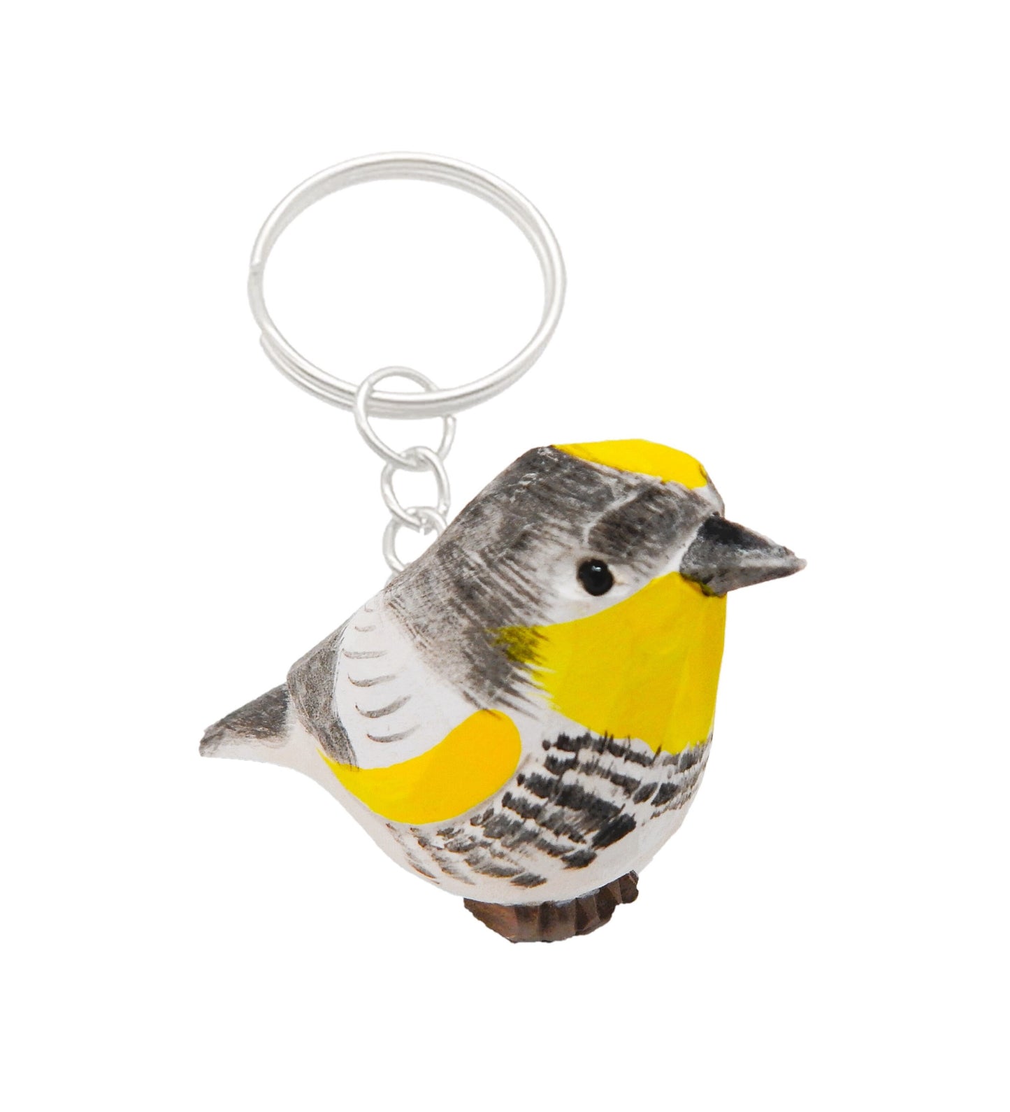 Warbler Myrtle Bird Keychain Ring Hook Clip Small Charm Miniature Wood Figurine Statue