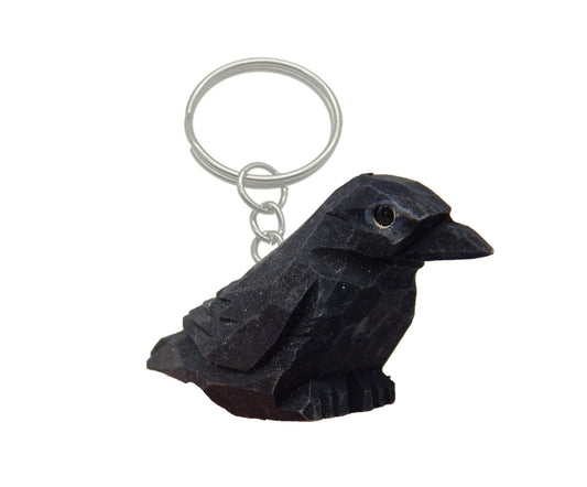 Raven Crow Black Bird Keychain Ring Hook Clip Charm Miniature Wood Mini Figurine Small Animal