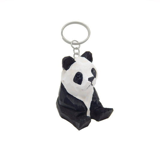 Panda Bear Keychain Ring Clip Asian Charm Miniature Wood Mini Figurine Small Animal