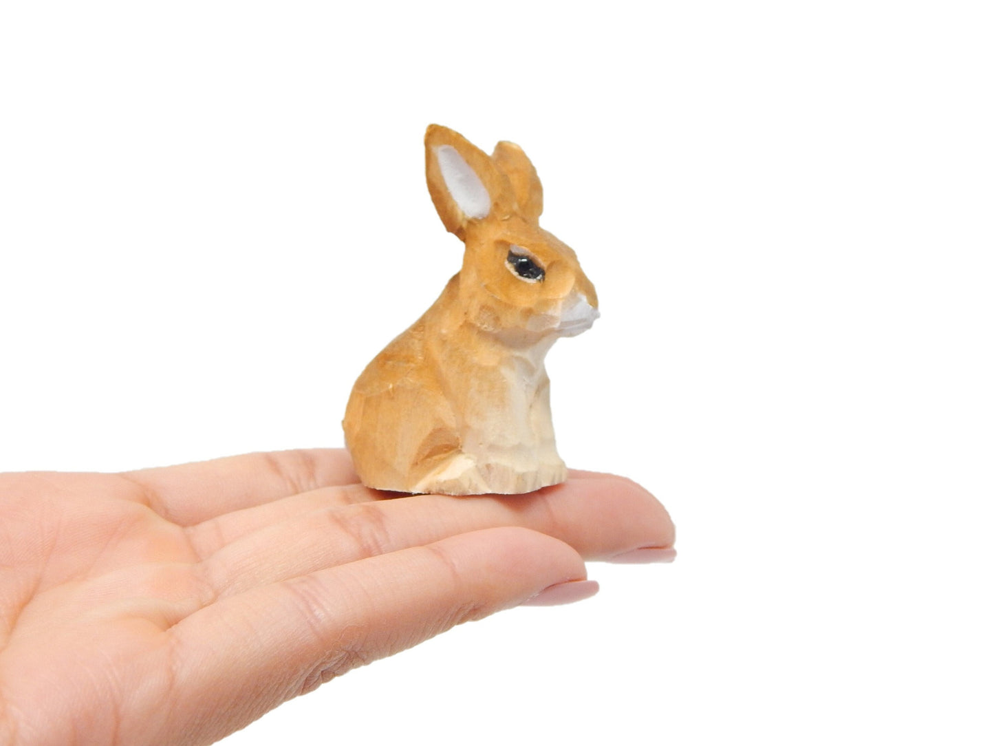 Brown Rabbit Bunny Miniature Wood Figurine Garden Statue Small Animal Decoration Art