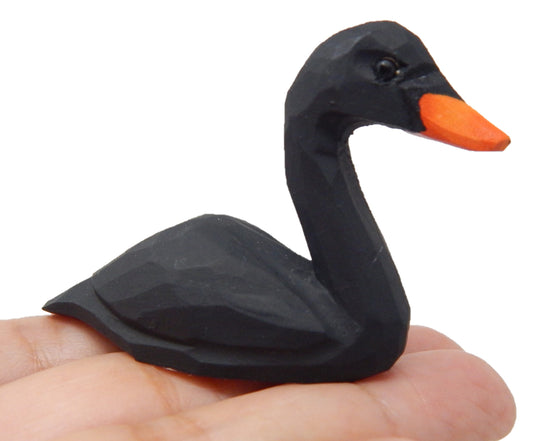 Black Swan Figurine Bird Animal Decor Art Small Goose Statue Gift Carving Miniature Sculpture