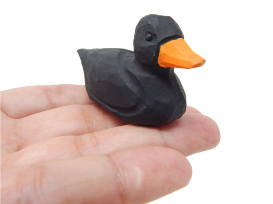 Black Duck Figurine Wood Statue Miniature Handmade Art Decoy Carved Bird Decor Small Animal Collectible