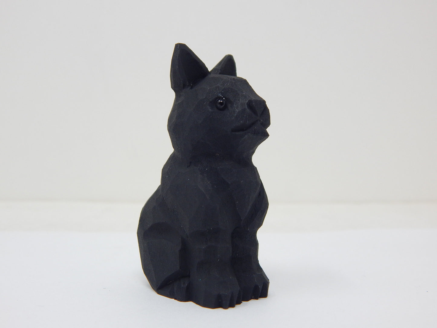 Black Cat Figurine Handmade Wood Carved Small Statue Halloween Decor Pet Craft Miniature Animal