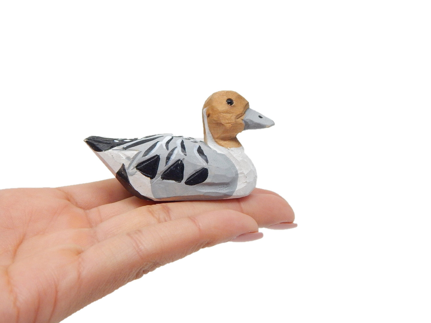 Hand-Carved Recycled Wood Pintail Duck Ornament, Hand-Painted Bird Figurine, Glass Eyes