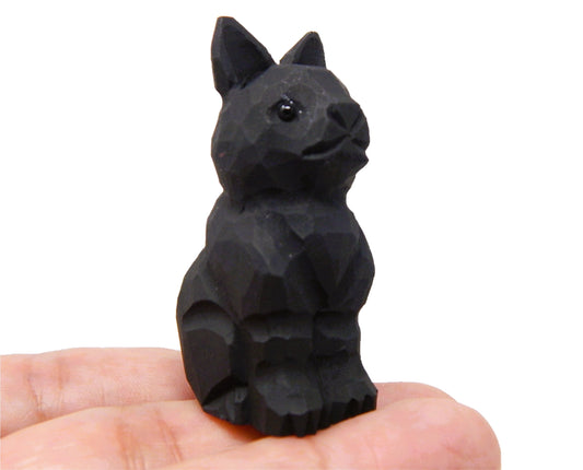 Black Cat Figurine Handmade Wood Carved Small Statue Halloween Decor Pet Craft Miniature Animal