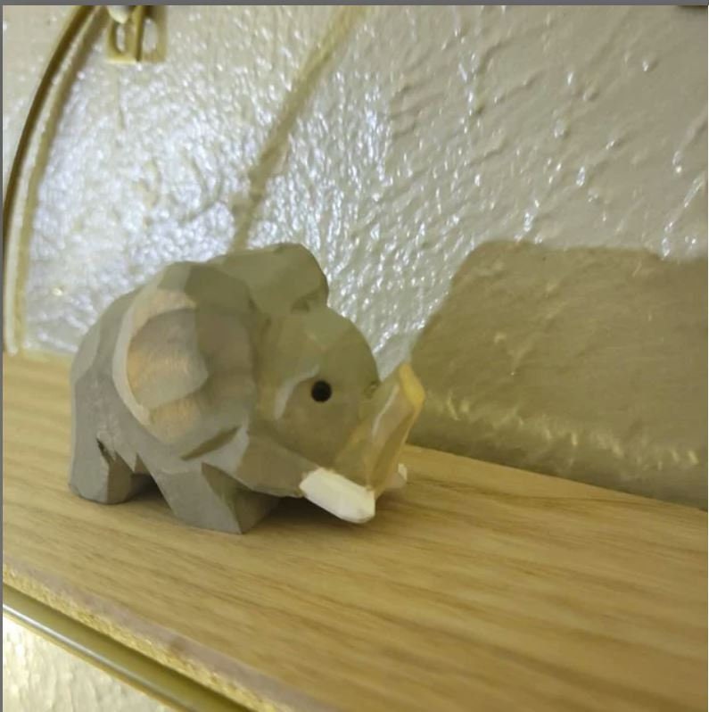 Elephant Figurine Small Handmade Wood Carving Home Decor Gift Animal Sculpture