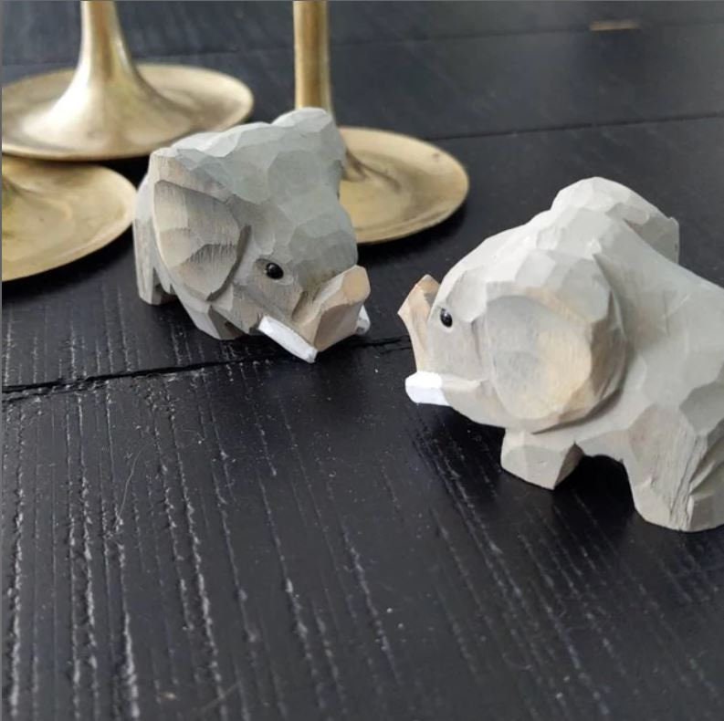 Elephant Figurine Small Handmade Wood Carving Home Decor Gift Animal Sculpture