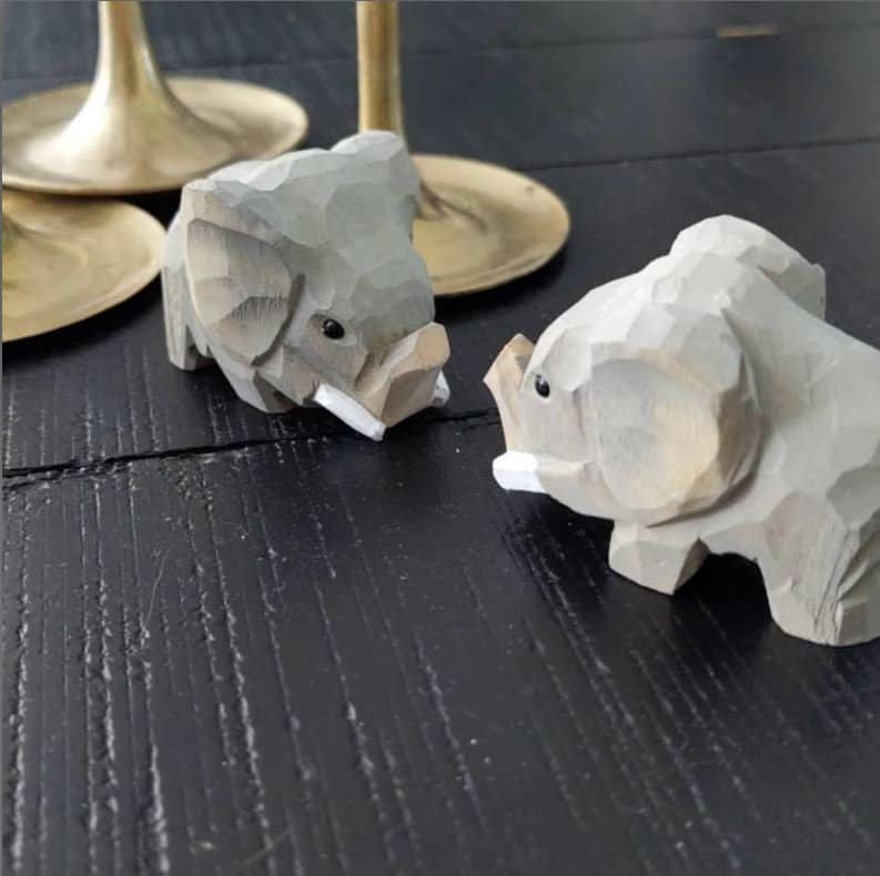 Elephant Ornament Hanging Figurine Small Handmade Wood Carving Home Décor Gift Animal Sculpture
