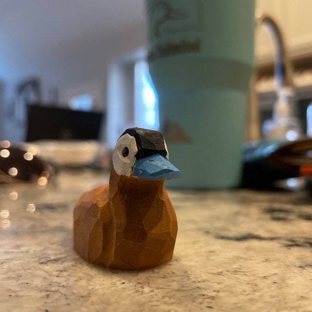 Ruddy Duck Wooden Figurine - Blue Bill Miniature Bird Statue Handmade Carving Home Decor Decoration Decoy Small Animals