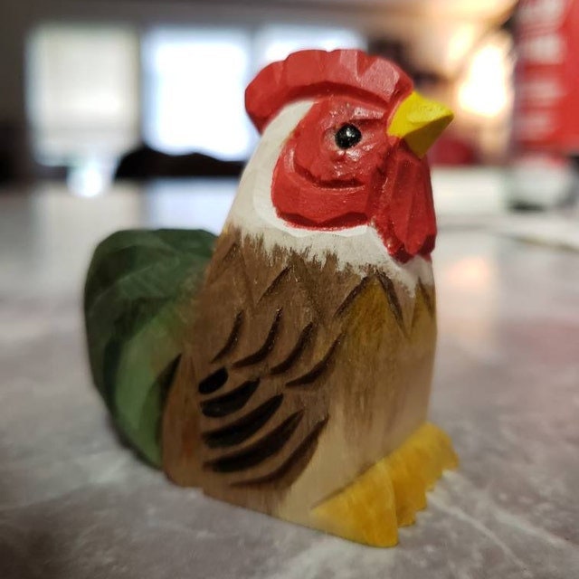Rooster Ornament Hanging Statue Decoration Farm Barn carved small animals