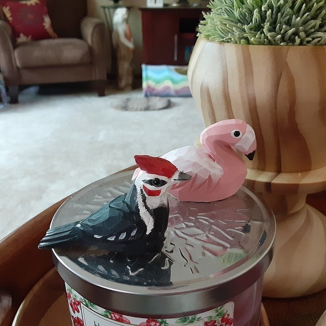 Pink Flamingo Ornament Hanging Figurine Statue Décor Small Garden Lawn Yard Ornament Wood Carving