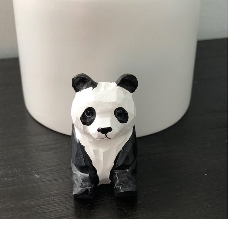 Panda Bear Small Wooden Figurine Statue Carving Handmade Decor Miniature Animals