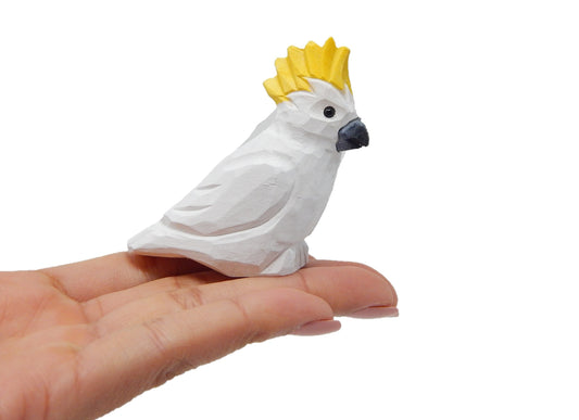 Cockatoo Figurine Decoration Parrot Tropical Pet Miniature Wooden Bird Art Statue Craft Carved Small Animal Collectible