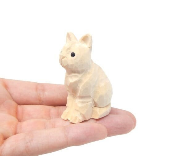 Cat Kitten Small Unfinished DIY Wood Figurine - House Pet Blank Craft Hand Carved Decoration Miniature Animals