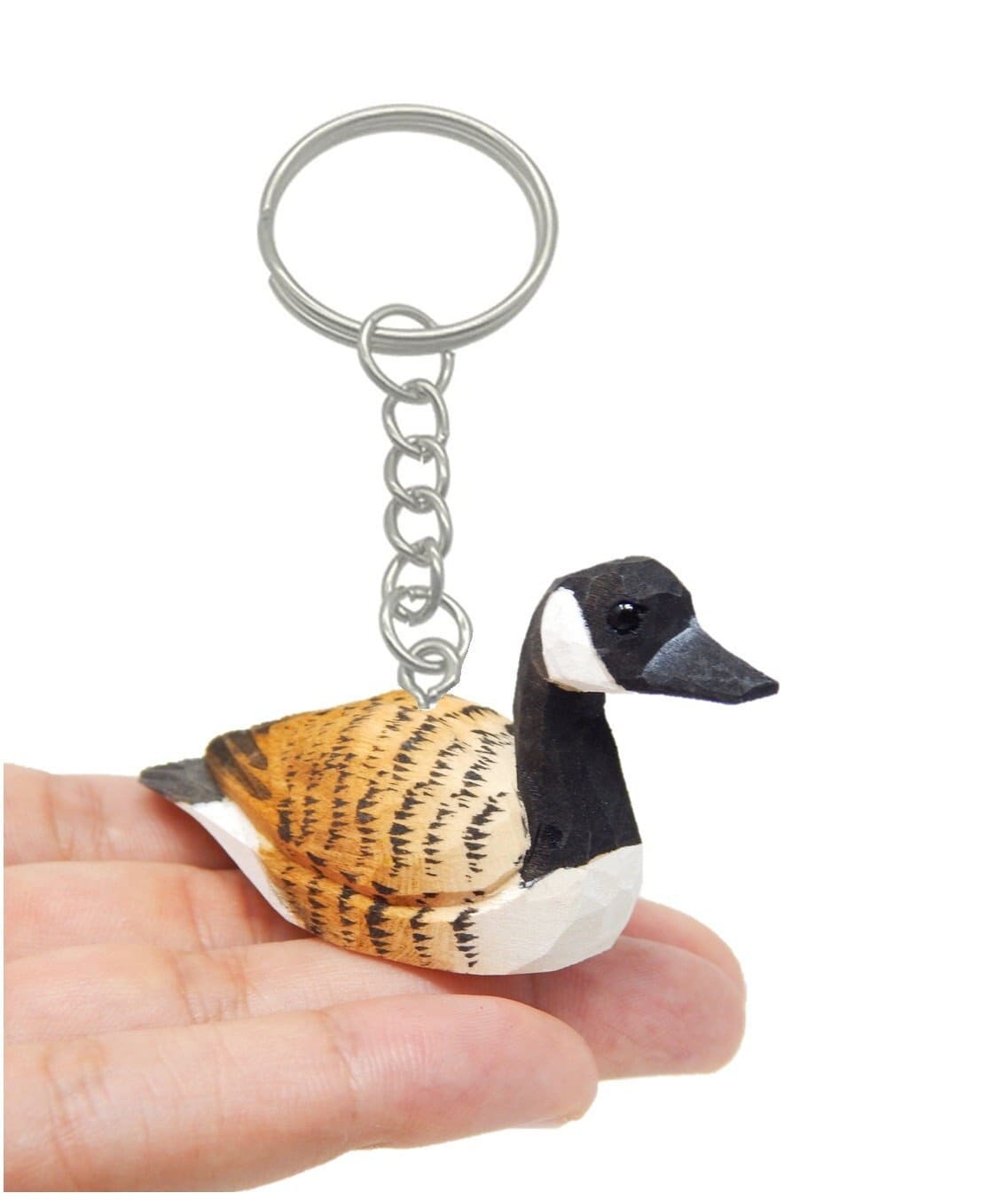 Canada Goose Duck Keychain Ring Hook Clip Charm Miniature Wood Mini Figurine Small Animal